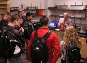 Joseph Schaefer, senior lecturer in aerospace engineering, gives agricultural and biosystems engineering students a tour. 